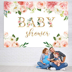 Lofaris Pink And White Flower With Plants Baby Shower Backdrop