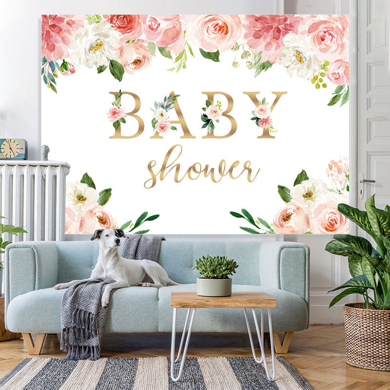 Lofaris Pink And White Flower With Plants Baby Shower Backdrop
