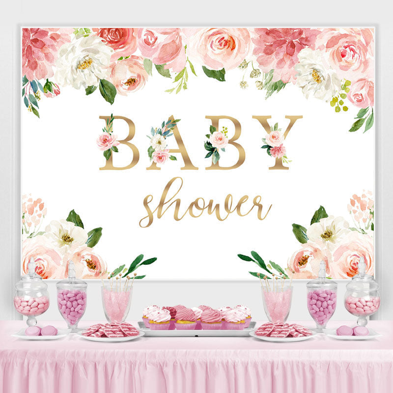 Lofaris Pink And White Flower With Plants Baby Shower Backdrop