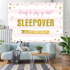Lofaris Pink And White Stripe Sleep Over Night Party Backdrop