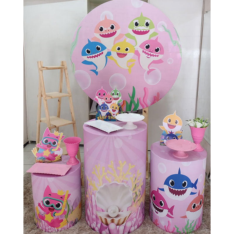 Pink Baby Shark Themed Round Backdrop Kit For Girl – Lofaris