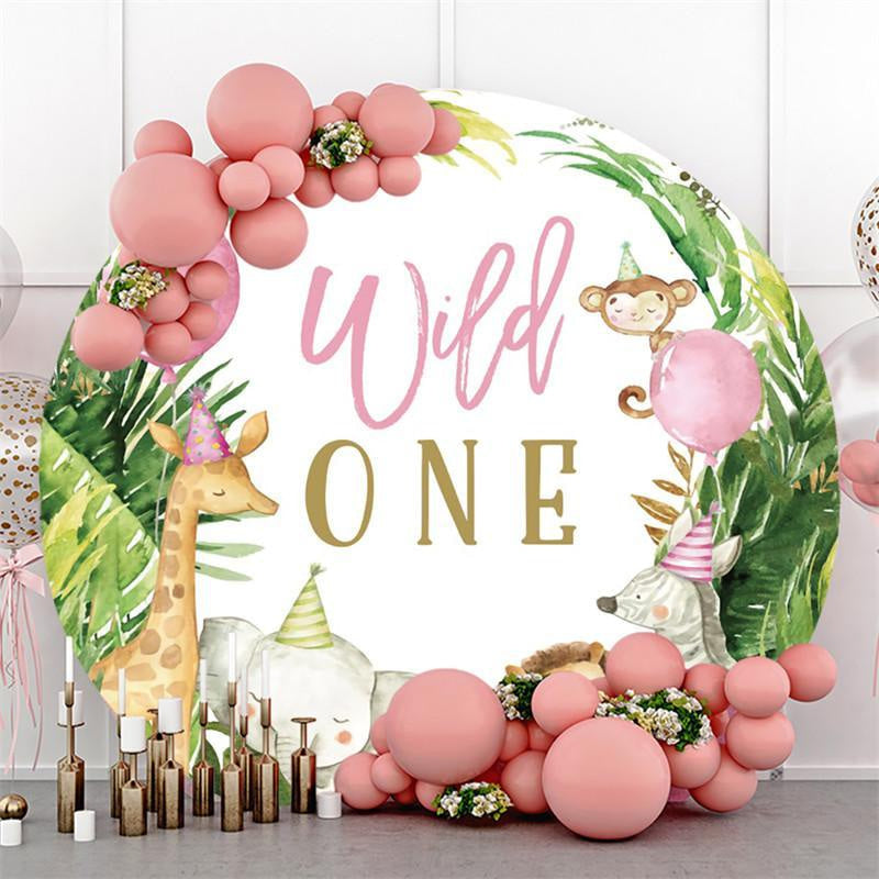 Lofaris Pink Balloon Animals Wild One Birthday Circle Backdrop