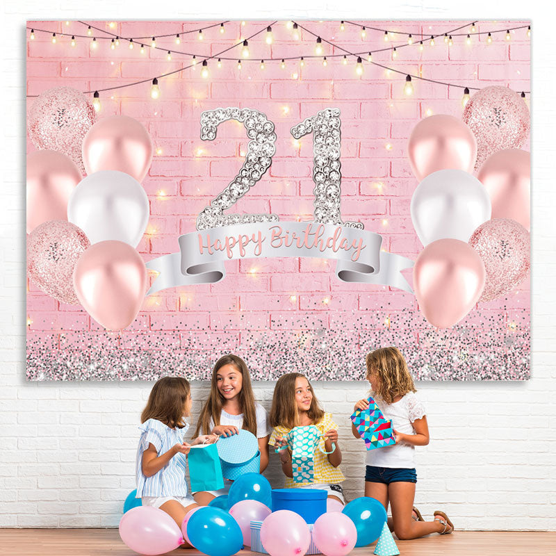 Lofaris Pink Balloons And Brick Glitter 21st Birthday Backdrop