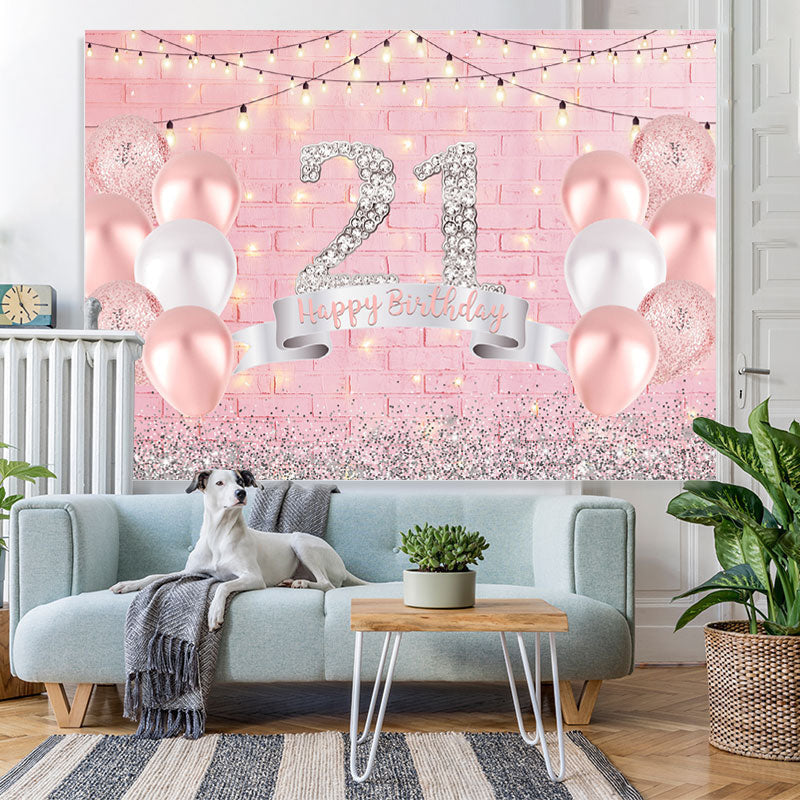 Lofaris Pink Balloons And Brick Glitter 21st Birthday Backdrop