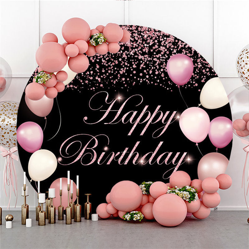 Lofaris Pink Balloons Glitter Happy Birthday Circle Backdrop