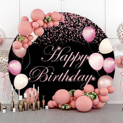 Lofaris Pink Balloons Glitter Happy Birthday Circle Backdrop