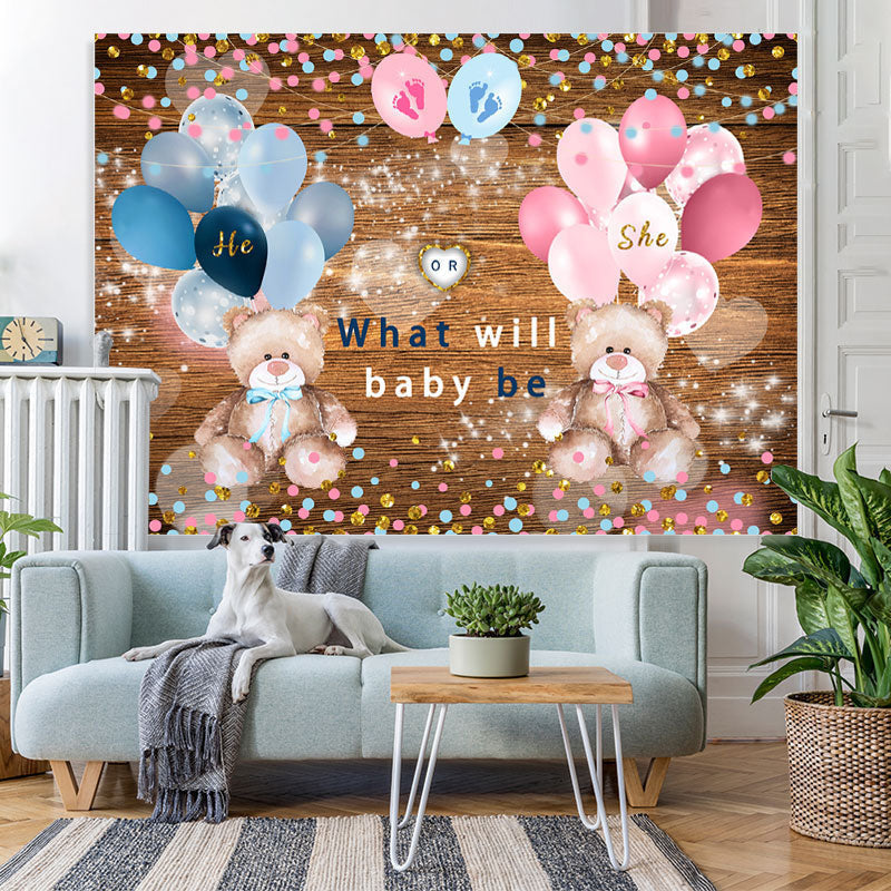 Lofaris Pink Blue Balloons Glitter Wooden Baby Shower Backdrop