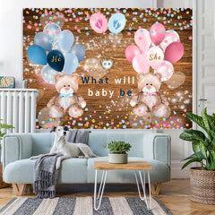 Lofaris Pink Blue Balloons Glitter Wooden Baby Shower Backdrop