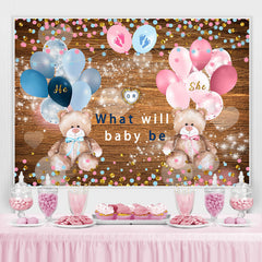 Lofaris Pink Blue Balloons Glitter Wooden Baby Shower Backdrop