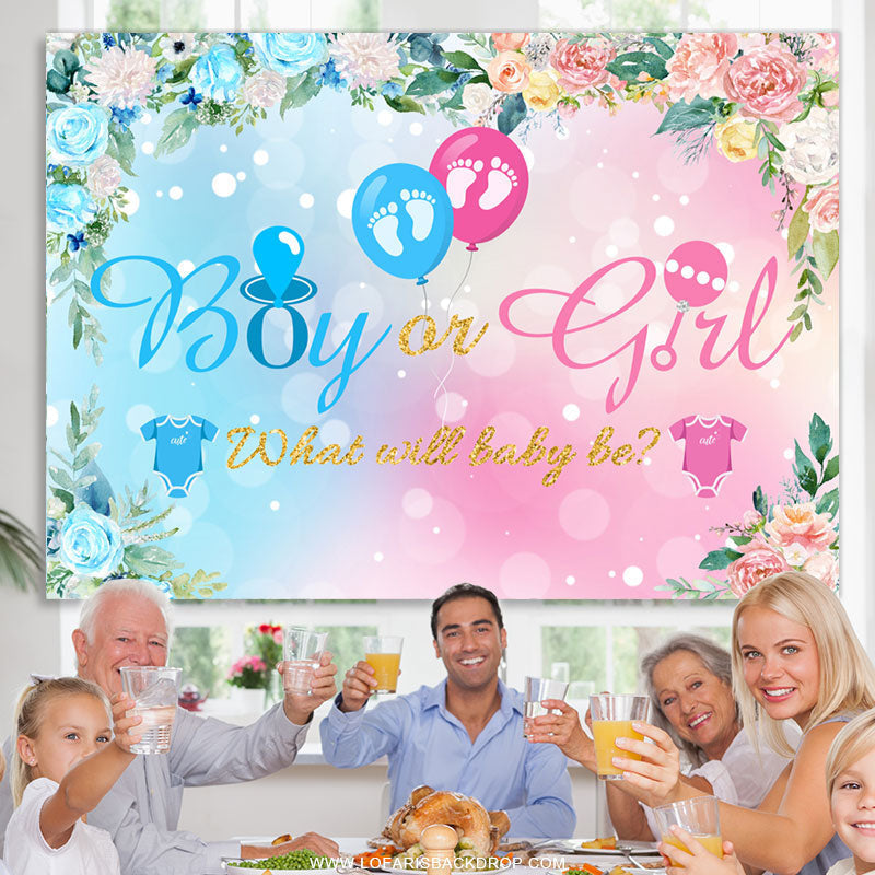 Lofaris Pink Blue He Or She Floral Balloons Baby Shower Backdrop