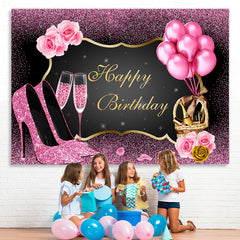Lofaris Pink Bokeh and Balloons Girl Happy Birthday Backdrop
