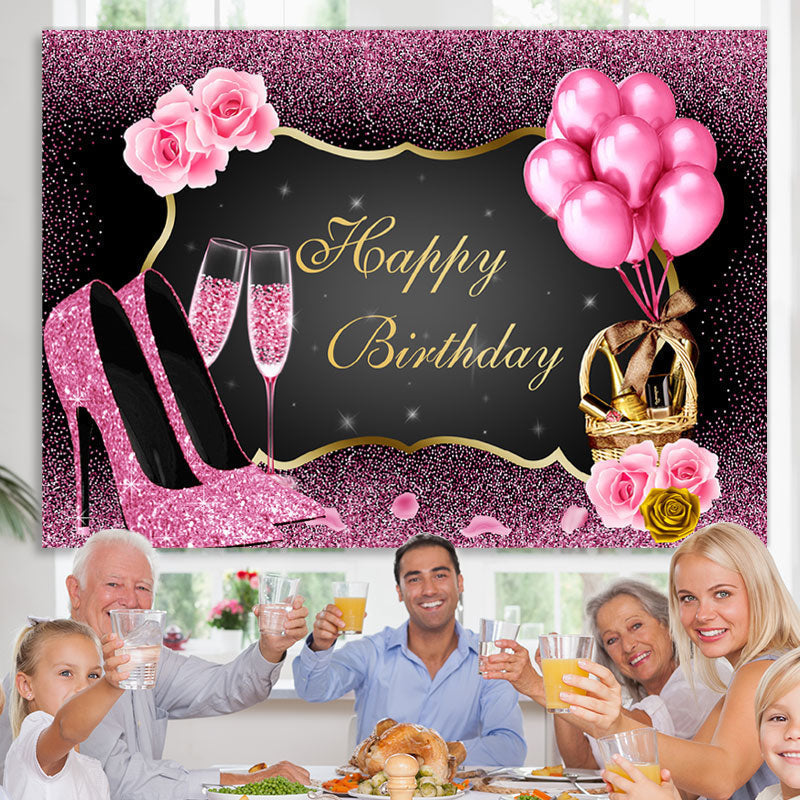 Lofaris Pink Bokeh and Balloons Girl Happy Birthday Backdrop