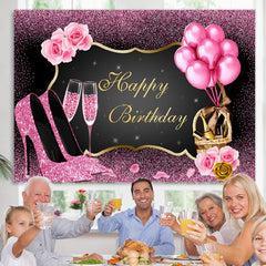 Lofaris Pink Bokeh and Balloons Girl Happy Birthday Backdrop