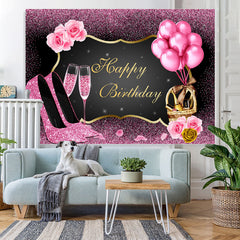 Lofaris Pink Bokeh and Balloons Girl Happy Birthday Backdrop