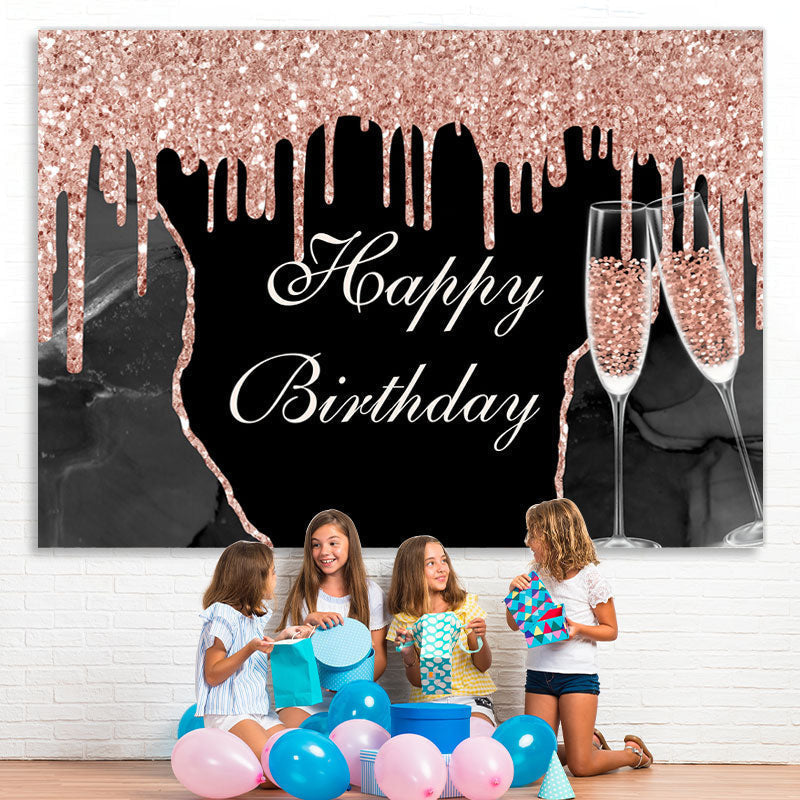 Lofaris Pink Bokeh and Champagne Cup Happy Birthday Backdrop