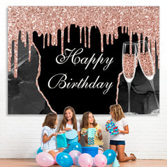 Lofaris Pink Bokeh and Champagne Cup Happy Birthday Backdrop