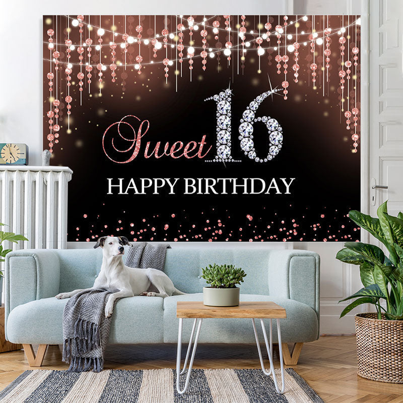 Lofaris Pink Bokeh and Diamond Glitter 16Th Birthday Backdrop
