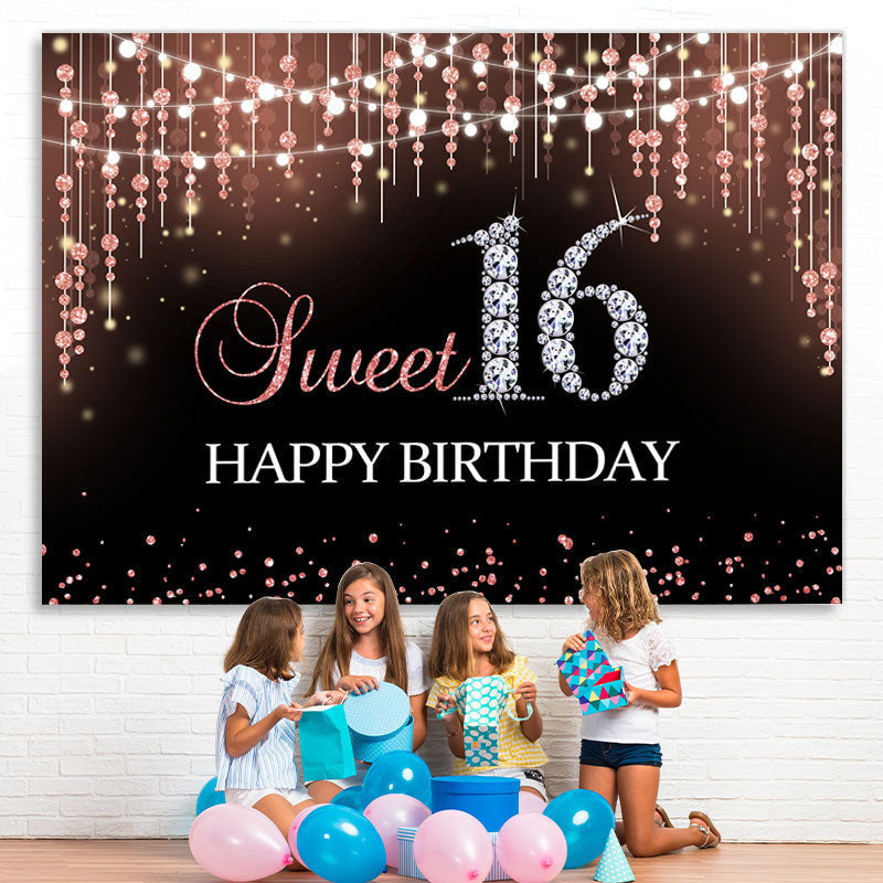 Lofaris Pink Bokeh and Diamond Glitter 16Th Birthday Backdrop