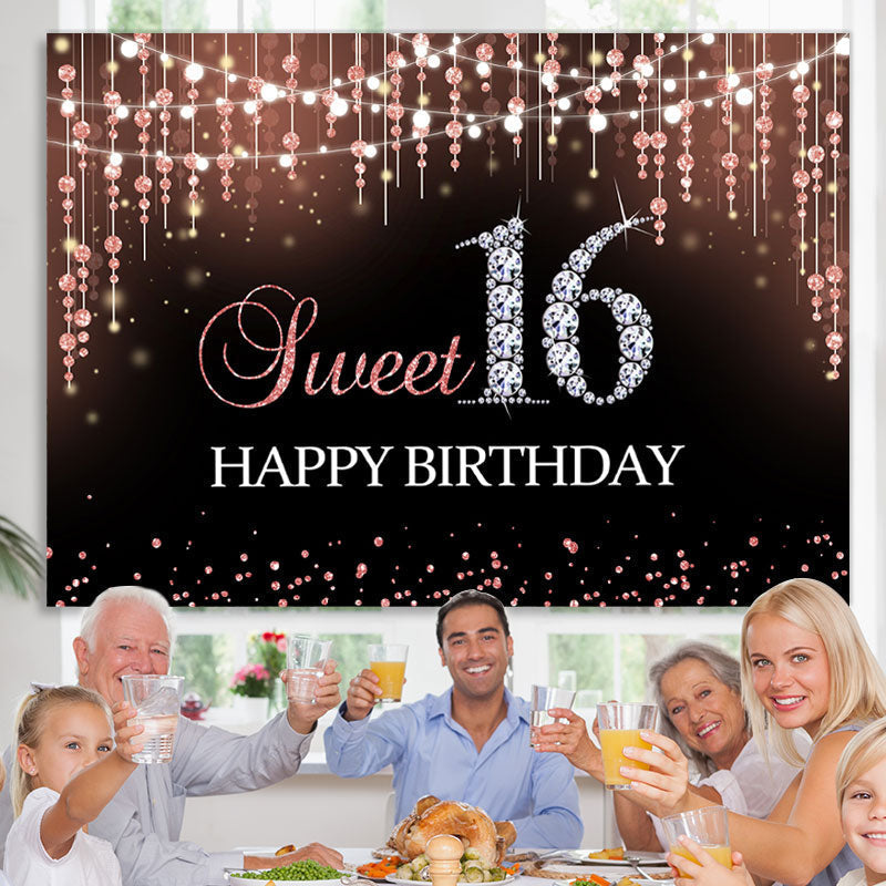 Lofaris Pink Bokeh and Diamond Glitter 16Th Birthday Backdrop