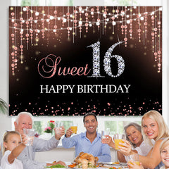 Lofaris Pink Bokeh and Diamond Glitter 16Th Birthday Backdrop