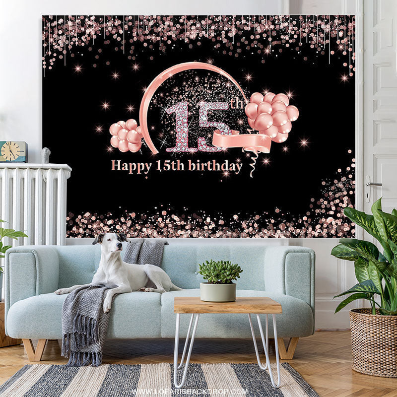 Lofaris Pink Bokeh Glitter Balloons 15th Happy Birthday Backdrop