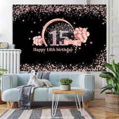 Lofaris Pink Bokeh Glitter Balloons 15th Happy Birthday Backdrop