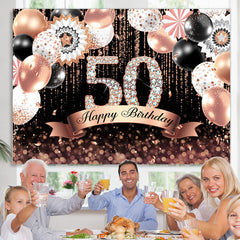Lofaris Pink Bokeh Glitter Balloons Black 50th Birthday Backdrop