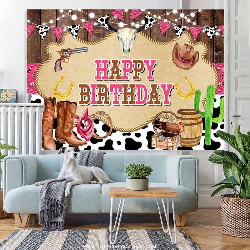 Lofaris Pink Bunting Board Ranch Birthday Backdrop For Girl