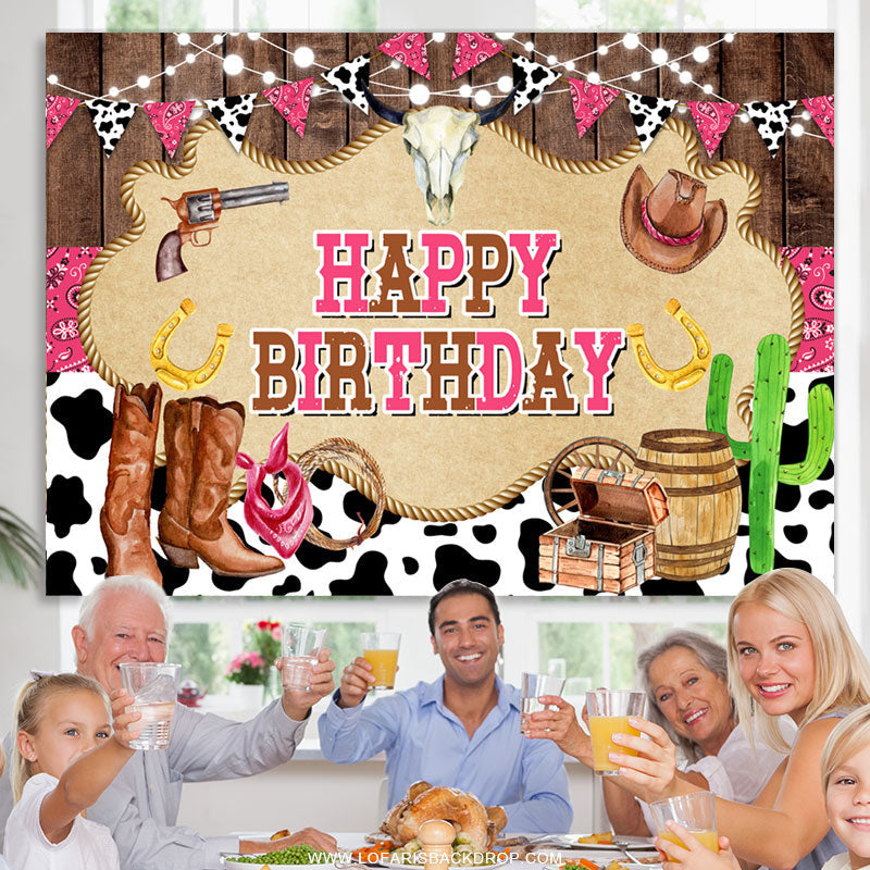 Lofaris Pink Bunting Board Ranch Birthday Backdrop For Girl
