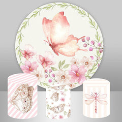 Lofaris Pink Butterfly And Floral Round Baby Shower Backdrop