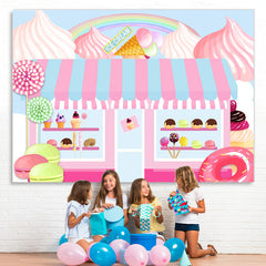 Lofaris Pink Candy Dessert Shop Themed Happy Birthday Backdrop