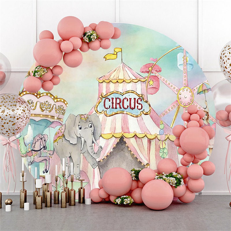 Lofaris Pink Circus Animals Round Happy Birthday Party Backdrop