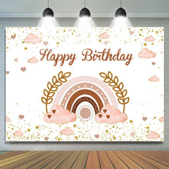 Lofaris Pink Cloud Rainbow Leaves Glitter Birthday Backdrop