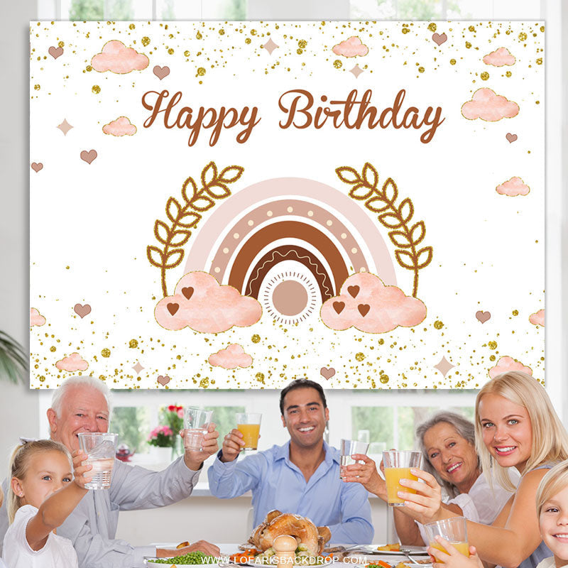 Lofaris Pink Cloud Rainbow Leaves Glitter Birthday Backdrop
