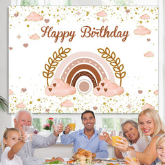 Lofaris Pink Cloud Rainbow Leaves Glitter Birthday Backdrop