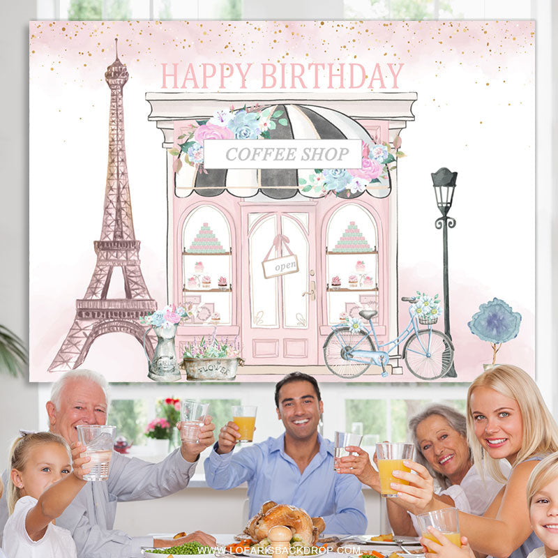 Lofaris Pink Coffee Shop Paris Street Birthday Backdrop