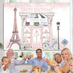 Lofaris Pink Coffee Shop Paris Street Birthday Backdrop