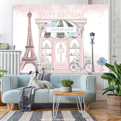 Lofaris Pink Coffee Shop Paris Street Birthday Backdrop