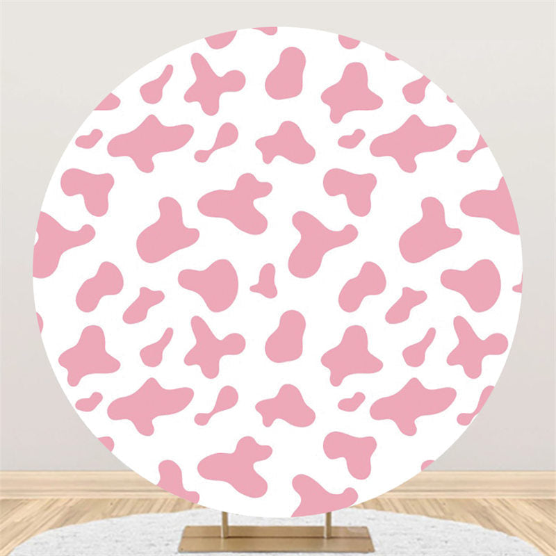 Lofaris Pink Cow Texture Theme Happy Birthday Circle Backdrop