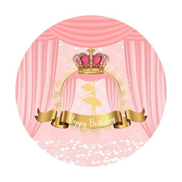Lofaris Pink Crown Round Happy Birthday Party Backdrop For Girl