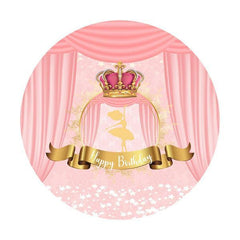 Lofaris Pink Crown Round Happy Birthday Party Backdrop For Girl
