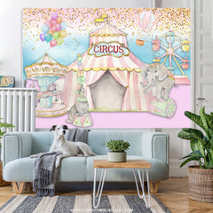 Lofaris Pink Curcus With Colorful Dot And Balloons Backdrop