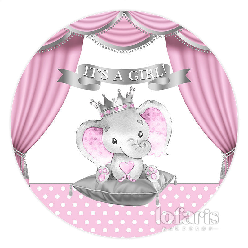 Lofaris Pink Curtain With Elephant Baby Girl Round Backdrop