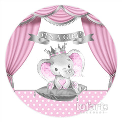 Lofaris Pink Curtain With Elephant Baby Girl Round Backdrop