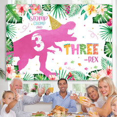 Lofaris Pink Dinosaur Rainforest Happy 3rd Birthday Backdrop