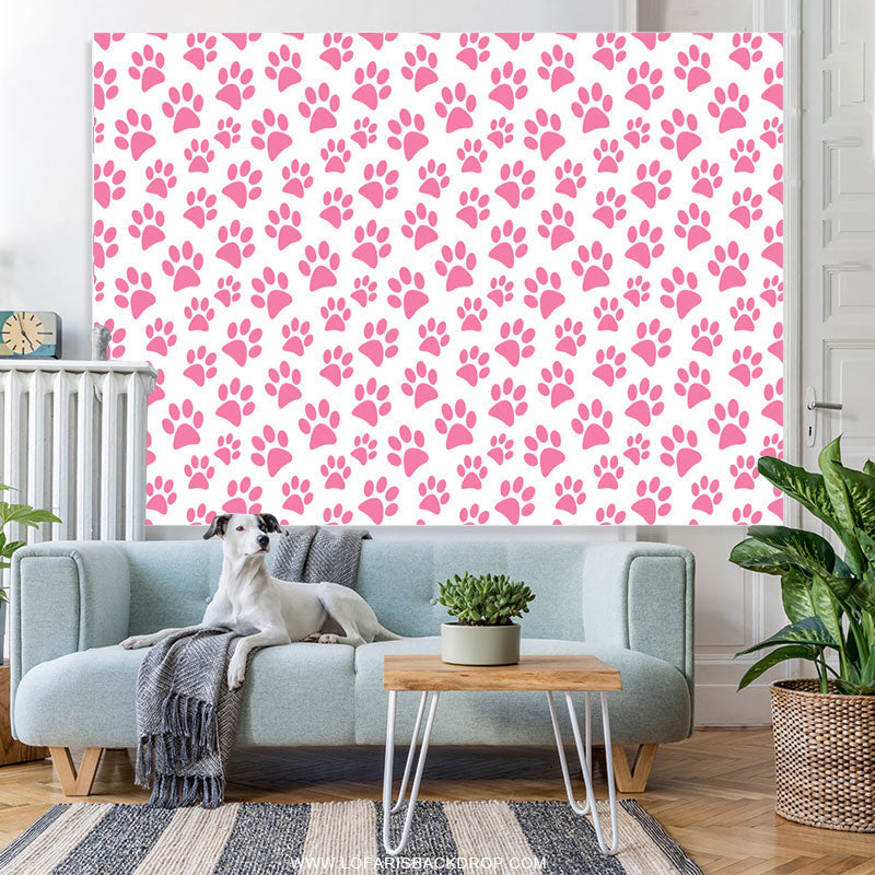 Lofaris Pink Dog Paw Cartoon Themed Simple Birthday Backdrop