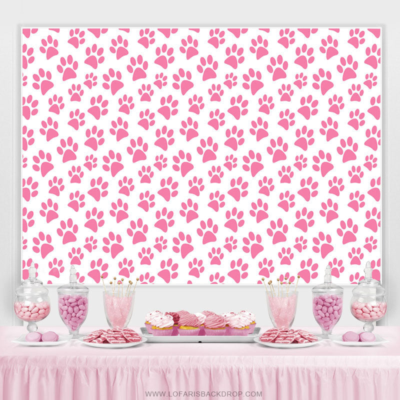 Lofaris Pink Dog Paw Cartoon Themed Simple Birthday Backdrop