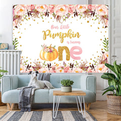Lofaris Pink Floeal and Ripe Pumpkin 1St Birthday Backdrop