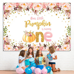 Lofaris Pink Floeal and Ripe Pumpkin 1St Birthday Backdrop