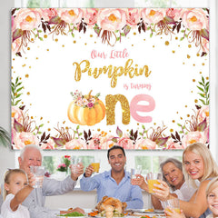Lofaris Pink Floeal and Ripe Pumpkin 1St Birthday Backdrop